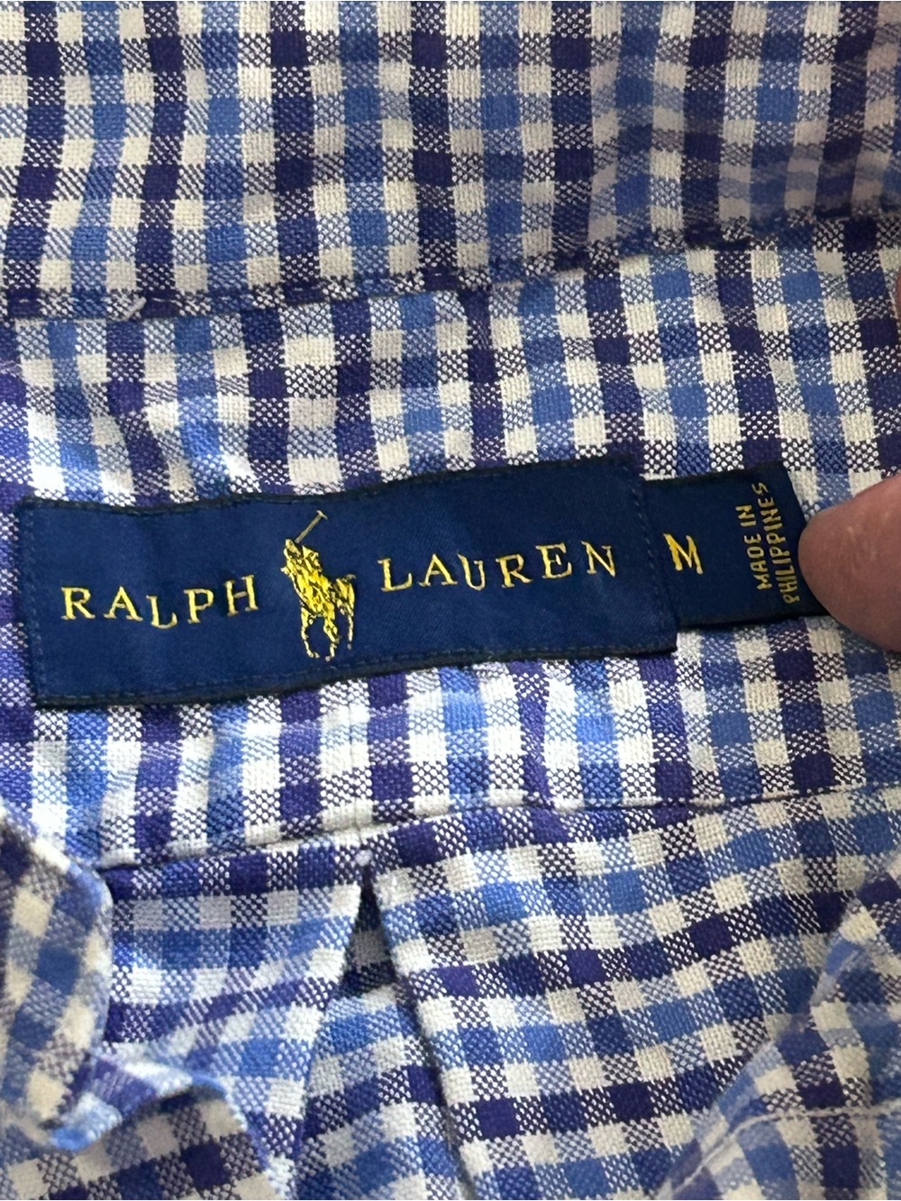 Ralph Lauren Shirt Mens Medium White Blue Check Long Sleeve Flesh Pony Casual - Picture 4 of 6